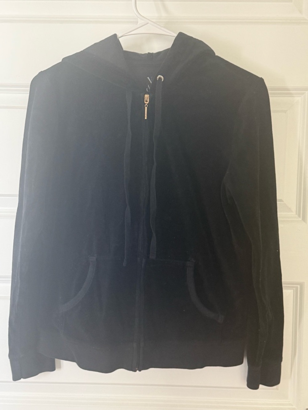 New York & Company Black Velvet Zip-Up Hoodie